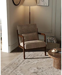 gaomon Mid-Century Modern Accent Chair, Wide-Wale Corduroy Upholstery, Solid Wood Armchair with Removable Lumbar Pillow, Sturdy Reading Chair.