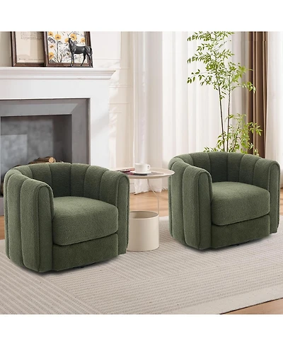gaomon 360 Swivel Barrel Chair,Mid-Century Modern Accent Chair with Cloud-Like Comfort,Plush Teddy Fleece Upholstered Round Armchair Striped Backrest