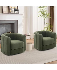 gaomon 360 Swivel Barrel Chair,Mid-Century Modern Accent Chair with Cloud-Like Comfort,Plush Teddy Fleece Upholstered Round Armchair Striped Backrest