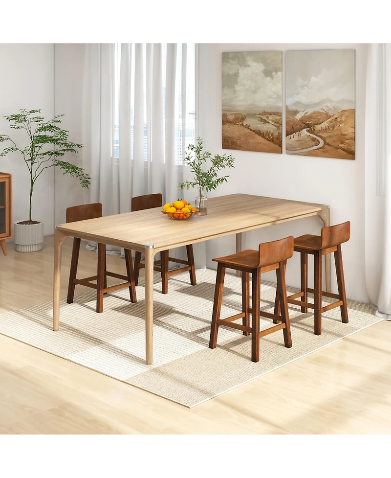 Gymax 24.5'' Solid Wood Bar Stools Set of 4 Home Counter Kitchen Stools w/ Low Backrest and Footrest