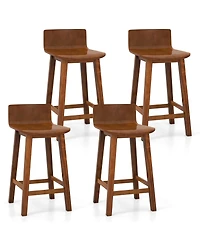 Gymax 24.5'' Solid Wood Bar Stools Set of 4 Home Counter Kitchen Stools w/ Low Backrest and Footrest