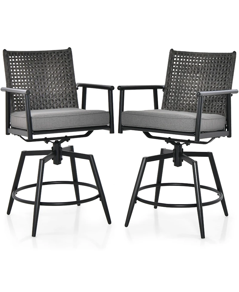 Gymax Patio Swivel Bar Stools Set of Outdoor Counter Height Bar Chairs w/ Pe Rattan