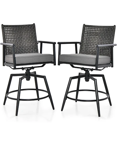 Gymax Patio Swivel Bar Stools Set of Outdoor Counter Height Bar Chairs w/ Pe Rattan