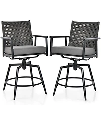 Gymax Patio Swivel Bar Stools Set of Outdoor Counter Height Bar Chairs w/ Pe Rattan