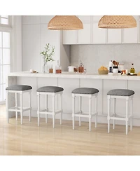 Gymax 4PCS Upholstered 3-Height Bar Stool Versatile Kitchen Dining Stool