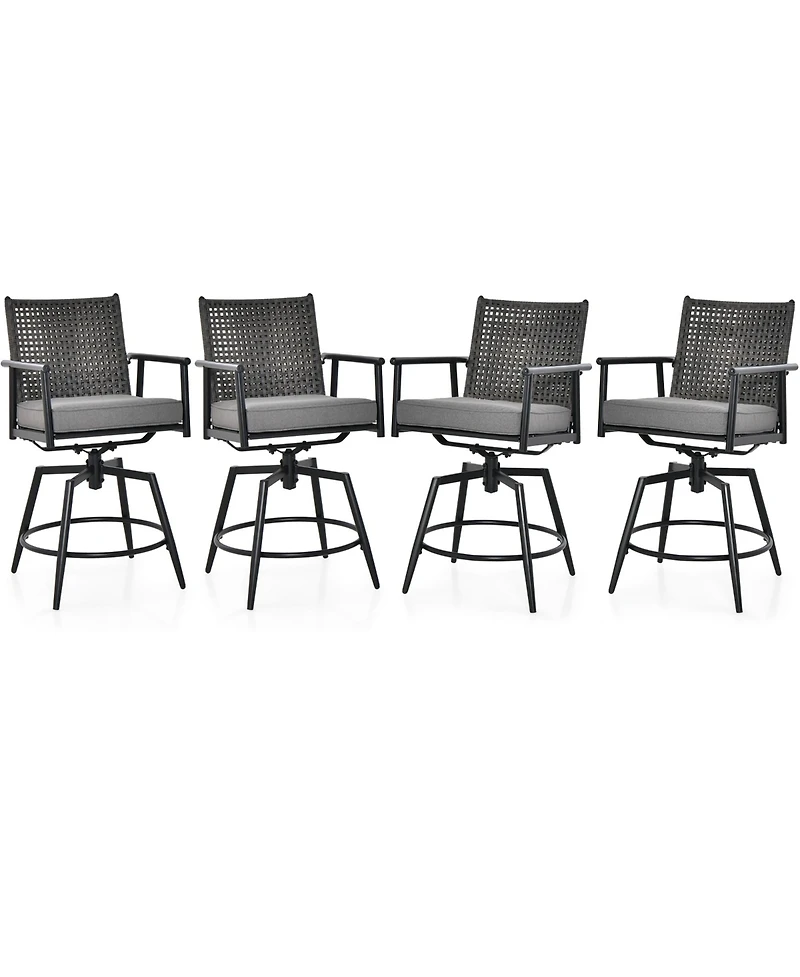 Gymax Patio Swivel Bar Stools Set of 4 Outdoor Counter Height Bar Chairs w/ Pe Rattan