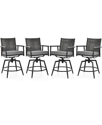 Gymax Patio Swivel Bar Stools Set of 4 Outdoor Counter Height Bar Chairs w/ Pe Rattan