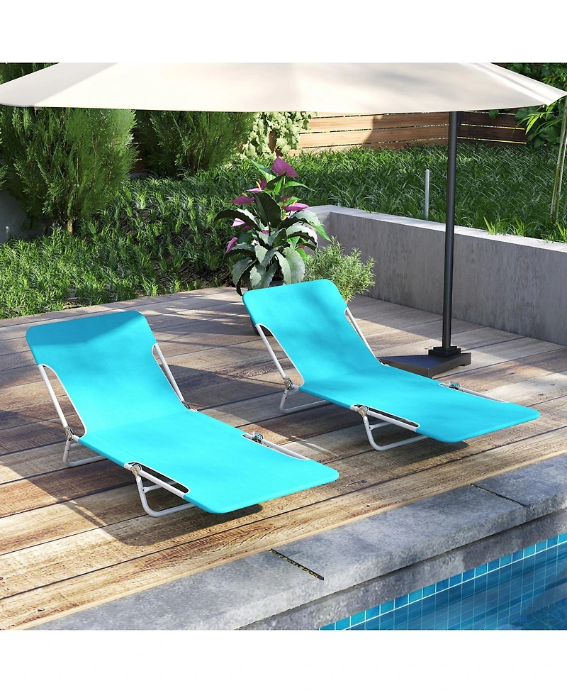 Slickblue 2 Pieces 5-position Lay Flat Beach Recliner with Carry Strap and Metal