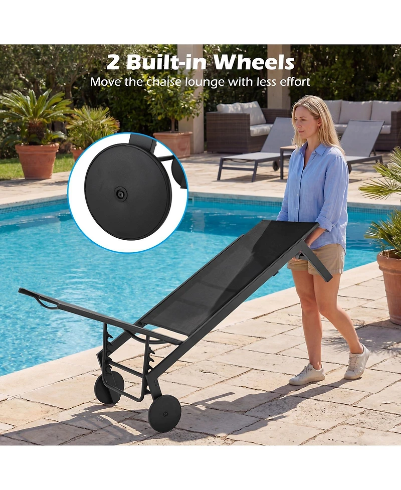 Slickblue Patio Chaise Lounge Chair with Wheels and 6-Level Adjustable Backrest Set of 2