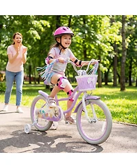 Slickblue Kids Bicycle with Basket and Streamers, Adjustable Princess Theme Bike