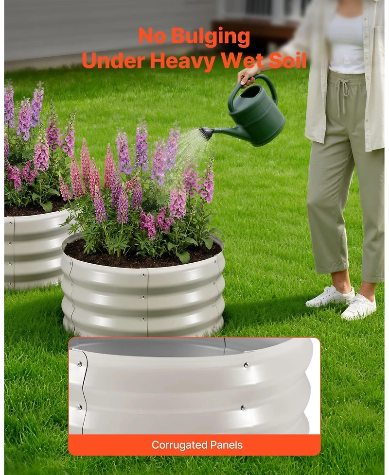 Gouun 3-Piece Round Galvanized Raised Garden Bed Set, Alu-Zinc Planter Boxes