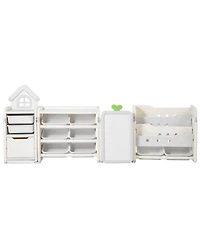 Gouun 4-Tier Kids Toy Storage with Bookshelf, Drawing Board and 10 Bins, 88.6 x 36 in
