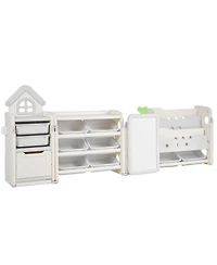 Gouun 4-Tier Kids Toy Storage with Bookshelf, Drawing Board and 10 Bins, 88.6 x 36 in