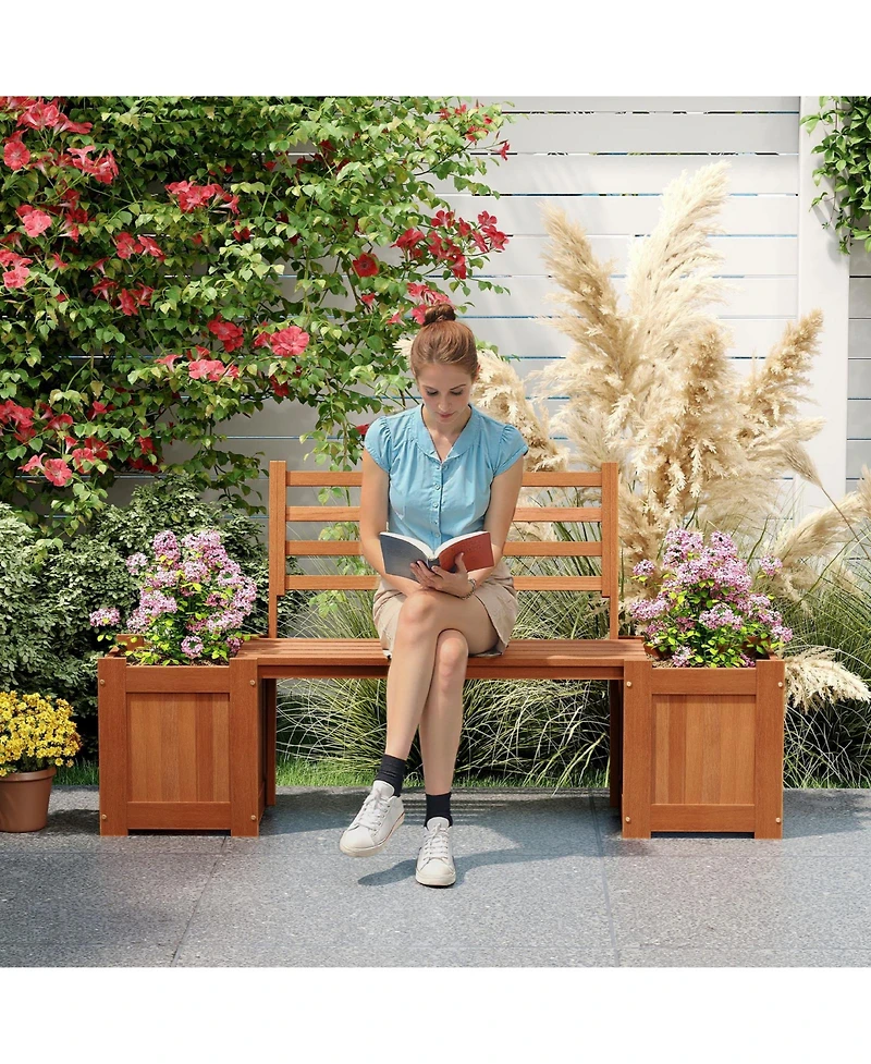Gouun Hardwood Planter Box with Bench and Backrest, Garden Seating Set