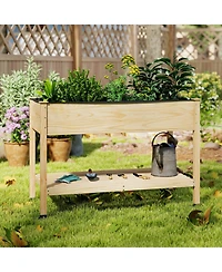 Gouun Mobile Pine Wood Raised Garden Bed with Lockable Wheels and Storage Shelf