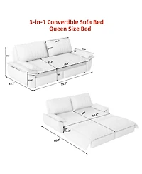 Rainsken 3-in-1 Convertible Sleeper Sofa, 73.2" Queen Pull Out Sofa Bed, Velvet Upholstered Loveseat Bed with Soft Armrests for Living Room