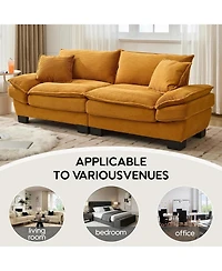 Rainsken Modern 84" Corduroy Upholstered Sofa, Comfy Deep Seat Loveseat Sofa with 2 Pillows for Home Office and Living Room