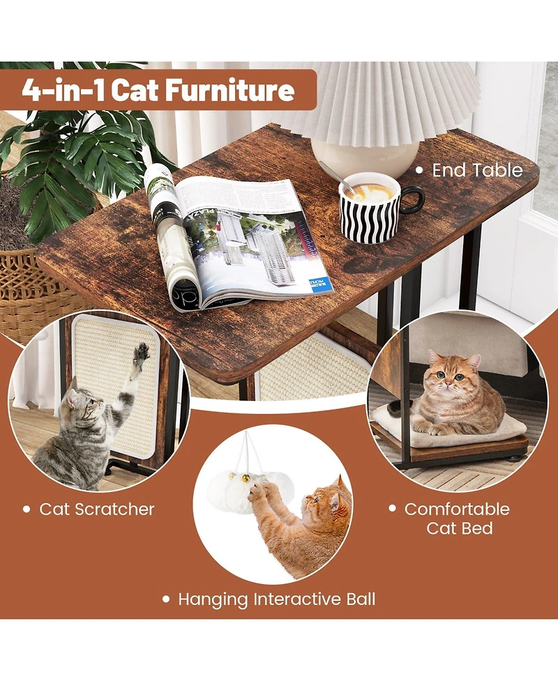 Cozito Cat Tree C-Shaped Side Table with Scratching Board