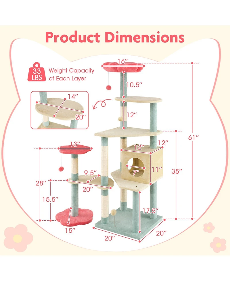 Cozito Cat Tower Aesthetic Floral with Flower Shaped Perch