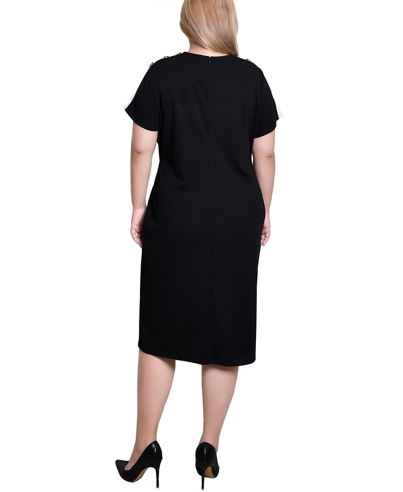 Ny Collection Plus Short-Sleeve Assymetrical Hem Dress