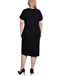 Ny Collection Plus Short-Sleeve Assymetrical Hem Dress