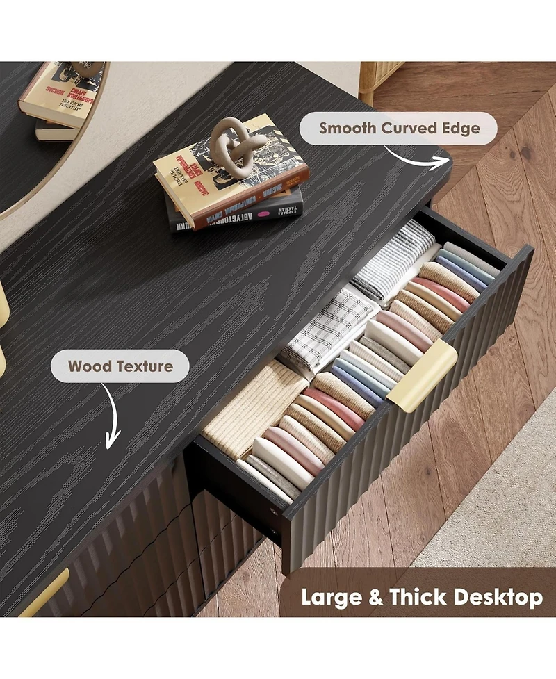 gaomon Modern Fluted 6-Drawer Dresser, Curved Profile with Deep Drawers