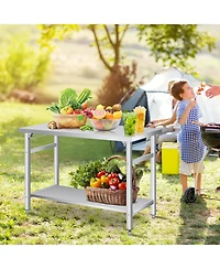 gaomon 60in Folding Stainless Steel Table- 920 Lbs Capacity- Commercial Workstation with Undershelf for Kitchen Garage