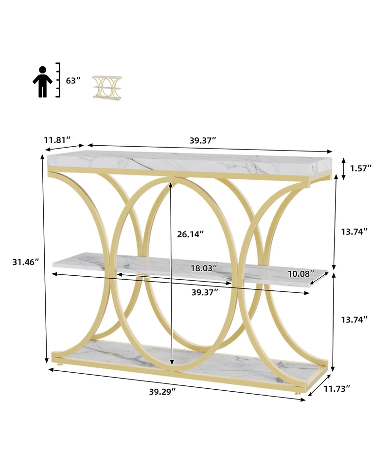 gaomon 39" Industrial 3-Tier Sofa Console Table with Oval-Shaped Metal Frame and Adjustable Feet