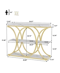 gaomon 39" Industrial 3-Tier Sofa Console Table with Oval-Shaped Metal Frame and Adjustable Feet