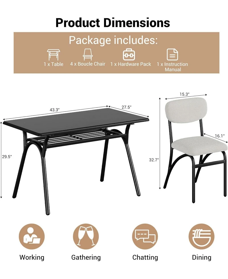 gaomon 4-Person Modern Dining Set with Storage Table and Boucle Chairs, for Small Spaces