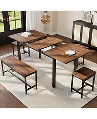 gaomon 63" Extendable Dining Table Set for 8 with 2 Benches and 2 Stools, Easy to Assemble