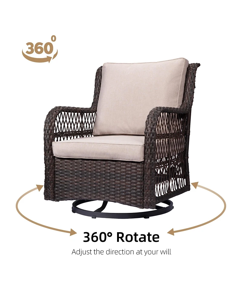 gaomon 3-Piece Wicker Bistro Set- Rocking Swivel Chairs Glass Side Table for Backyard Porch