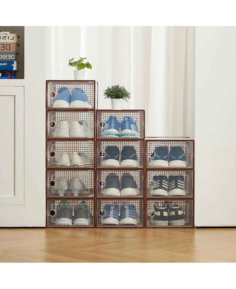 Homfan Clear Plastic Shoe Storage Boxes with Lids, Stackable Ventilated Organizer Bins for Closet, Under Bed and Living Room