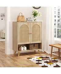 Homfan 2 Piece Rattan Shoe Cabinet Set with Doors, 4 Tier Entryway Storage with Adjustable Shelves