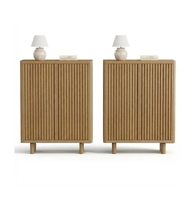 Homfan 2 Piece 5 Tier Shoe Cabinet Set with Fluted Doors and Adjustable Shelves, Entryway Hallway Storage Organizer