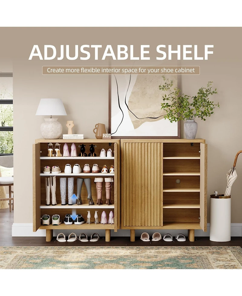 Homfan 2 Piece 5 Tier Shoe Cabinet Set with Fluted Doors and Adjustable Shelves, Entryway Hallway Storage Organizer
