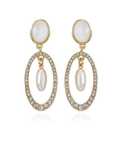 Guess Imitation Pearl Gold-Tone Linear Drop Earrings