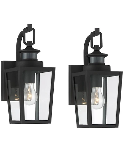 Possini Euro Design Ackerly Modern Outdoor Wall Light Fixtures Set of 2 Dusk to Dawn Motion Sensor Clear Glass for Post Exterior