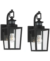 Possini Euro Design Ackerly Modern Outdoor Wall Light Fixtures Set of 2 Dusk to Dawn Motion Sensor Clear Glass for Post Exterior