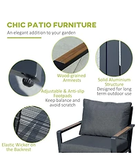 Outsunny 4 Piece Patio Furniture Set, Aluminum Conversation Set, Outdoor Garden Sofa Set with Armchairs, Loveseat, Center Coffee Table and Cushions, D