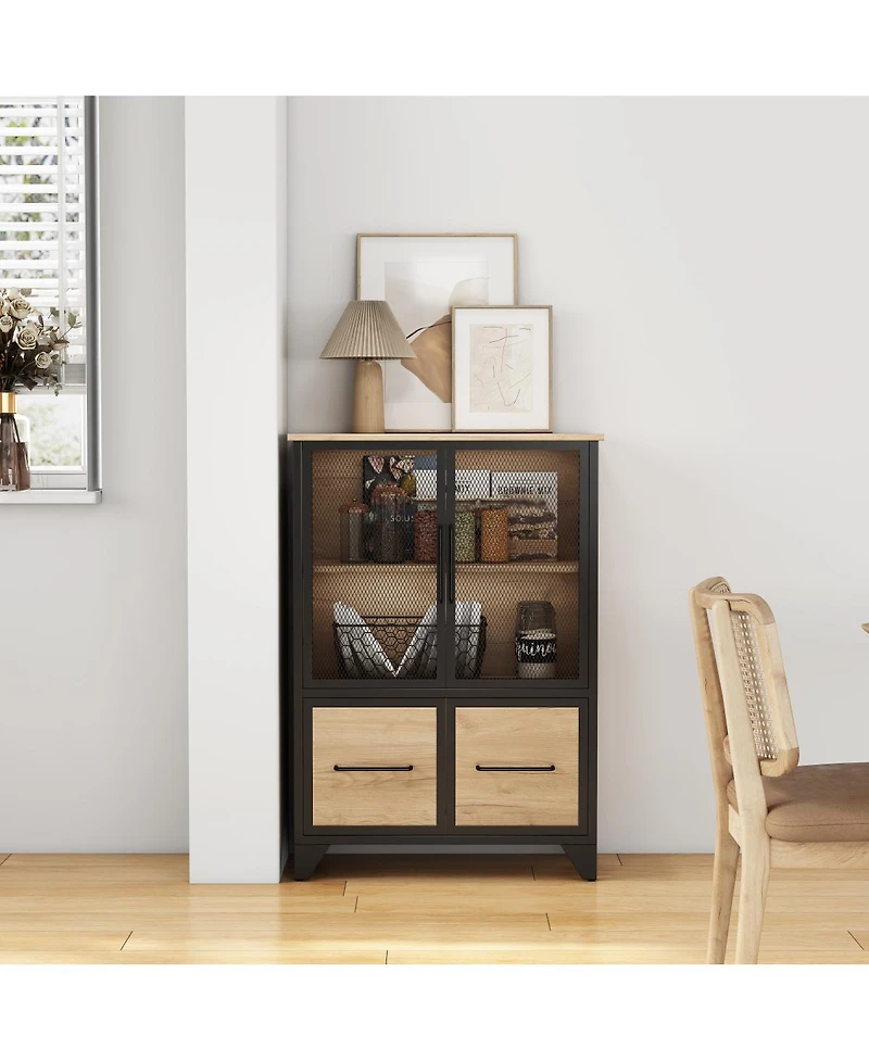 Streamdale Furniture Metal Storage Cabinet with 4 Doors and Shelf