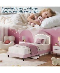 gaomon Upholstered Bed Frame with Led Lights and Adjustable Headboard, Sherpa Fabric Platform