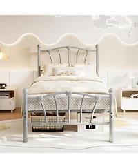 gaomon Twin Metal Bed Frame with Heart Headboard and Footboard, Heavy-Duty Platform for Kids