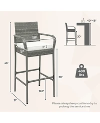 Gymax Set of 2 Rattan Patio Bar Stools Outdoor Bar Height Chairs w/ Cushions