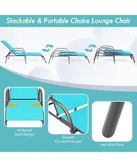 Slickblue 2 Pieces Outdoor Patio Lounge Chair Chaise Fabric with Adjustable Reclining Armrest-Turquoise