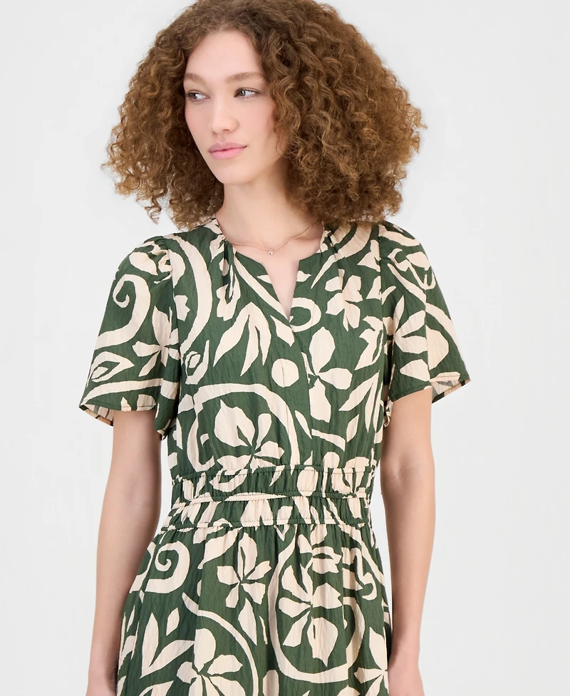 Robbie Bee Women's Elastic-Waist Tiered Midi Dress