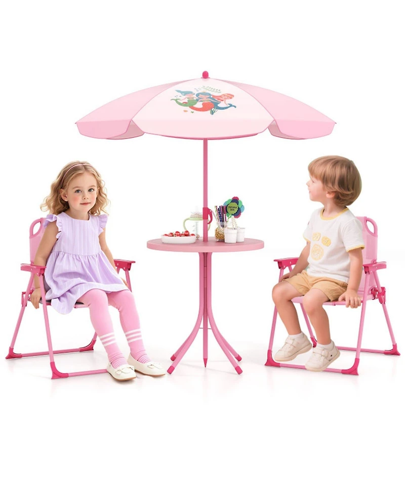 Gouun Kids 4-Piece Folding Picnic Table Set with Adjustable Umbrella