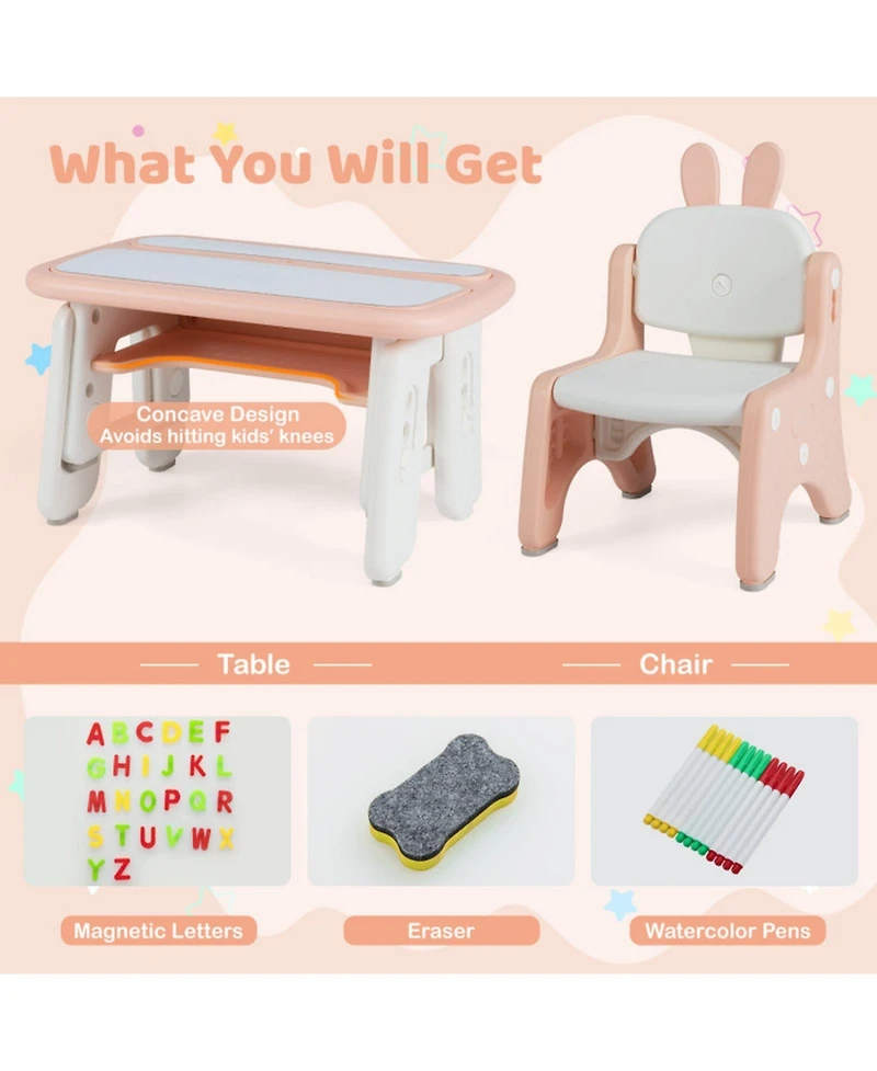 Gouun Kids Table and Rabbit Chair Set with Magnetic Drawing Boards