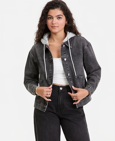 Madden Girl Juniors' Hooded Denim Jacket