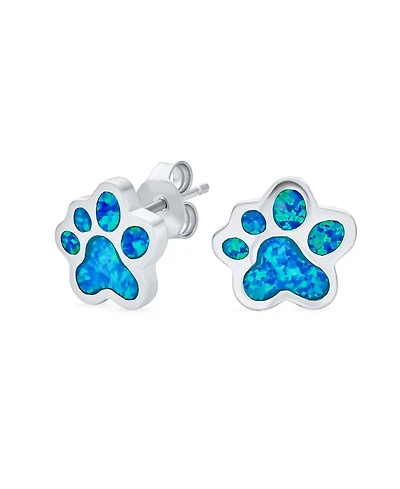 Bling Jewelry Best Friend Animal Pet Lover Created Opal Paw Print Stud Earrings Sterling Silver